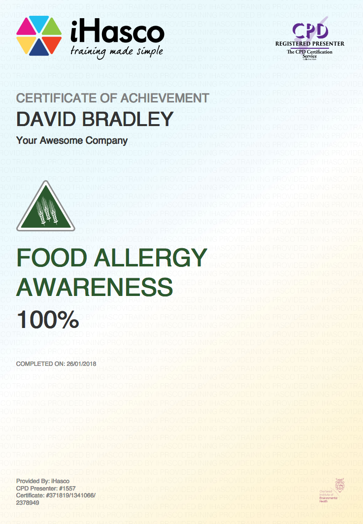 Food Allergy Awareness Training IOSH Approved iHasco