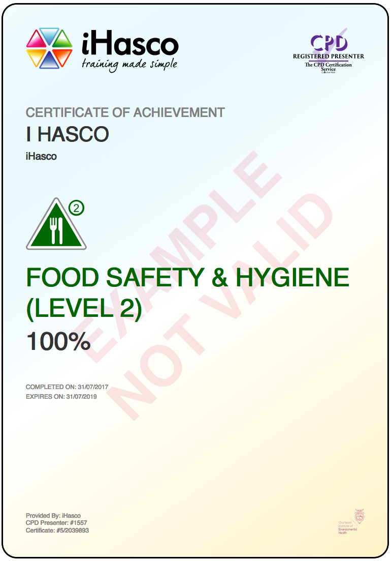 Food Safety And Hygiene Certificate