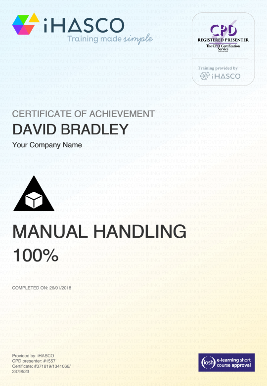 Manual Handling Training IOSH Approved Course iHASCO